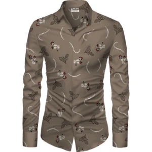 Casual Floral Printed Cotton Blend Unstitched Shirt Fabric 1.6 Mtrs (Brown)