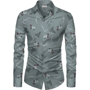 Casual Floral Printed Cotton Blend Unstitched Shirt Fabric 1.6 Mtrs (Grey)