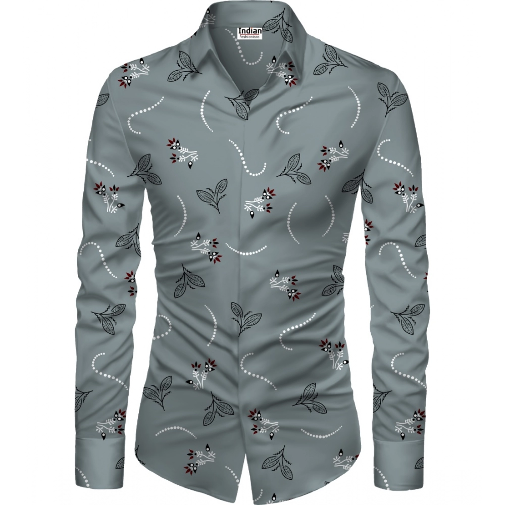 Casual Floral Printed Cotton Blend Unstitched Shirt Fabric 1.6 Mtrs (Grey)