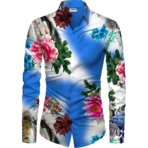 Casual Floral Printed Cotton Blend Unstitched Shirt Fabric 1.6 Mtrs (Blue)