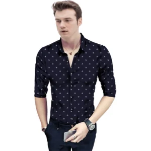 Casual Floral Printed Cotton Blend Unstitched Shirt Fabric 1.6 Mtrs (Dark Blue)