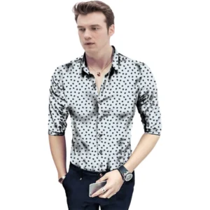 Casual Floral Printed Cotton Blend Unstitched Shirt Fabric 1.6 Mtrs (White)