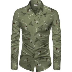 Casual Floral Printed Cotton Blend Unstitched Shirt Fabric 1.6 Mtrs (Green)