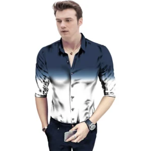 Casual Floral Printed Cotton Blend Unstitched Shirt Fabric 1.6 Mtrs (Navy Blue)