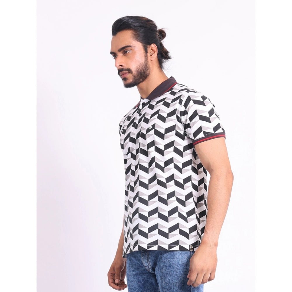 Men's Casual Cotton Printed Polo Neck Half Sleeve T-Shirt (White) - Image 6