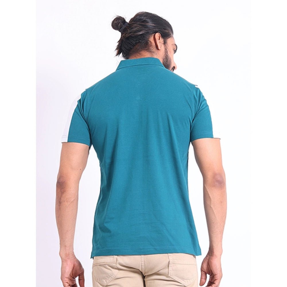 Men's Casual Cotton Printed Polo Neck Half Sleeve T-Shirt (Green) - Image 7