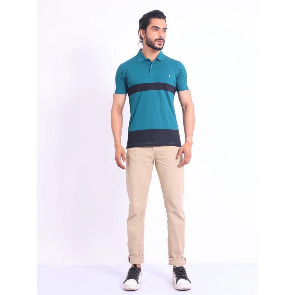 Men's Casual Cotton Printed Polo Neck Half Sleeve T-Shirt (Green) - Image 2
