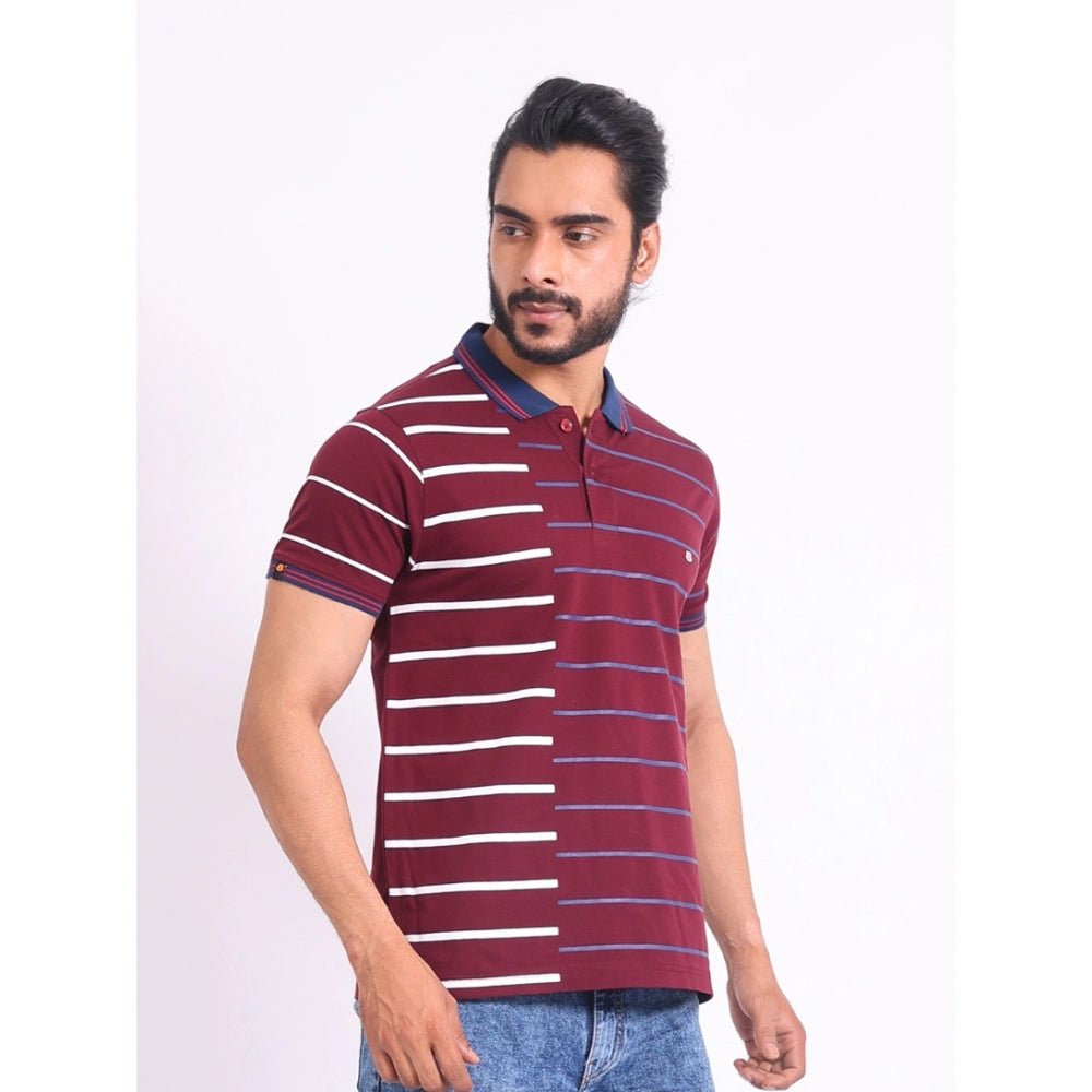 Men's Casual Cotton Printed Polo Neck Half Sleeve T-Shirt (Purple) - Image 5