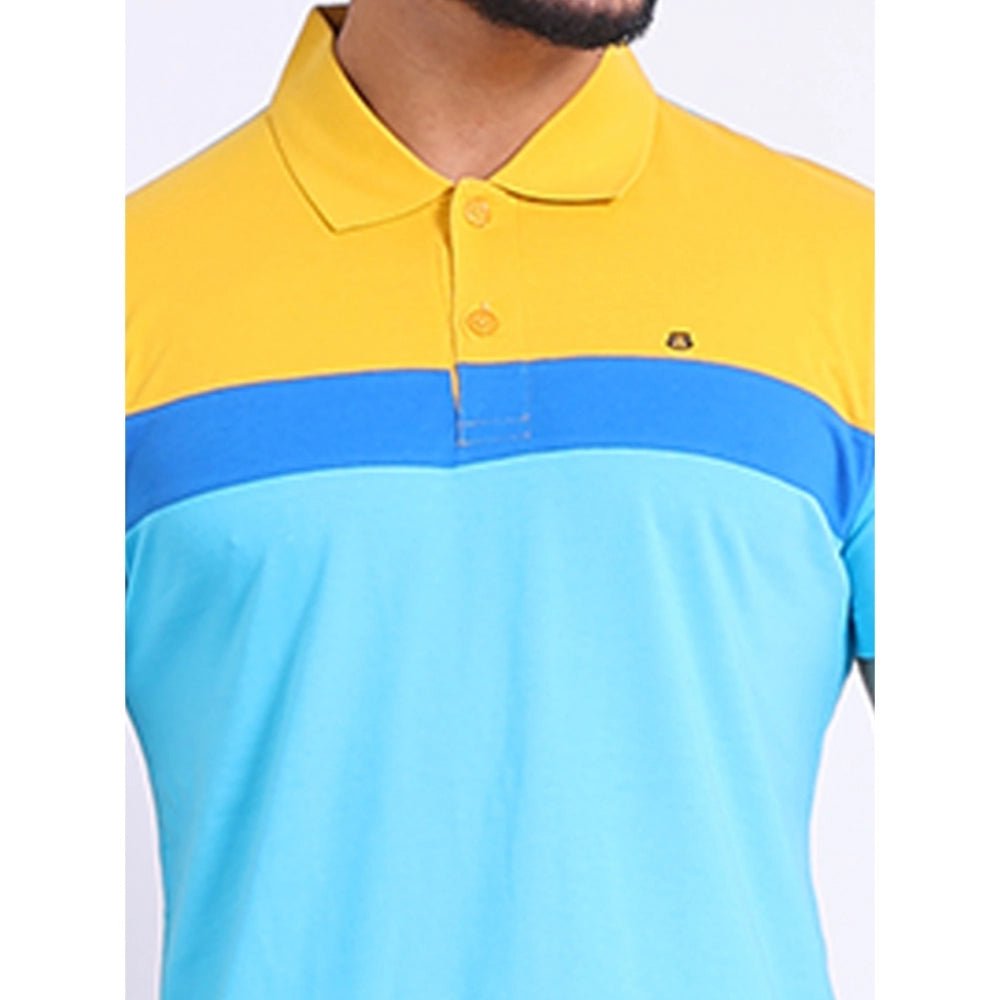 Men's Casual Cotton Printed Polo Neck Half Sleeve T-Shirt (Skyblue) - Image 3