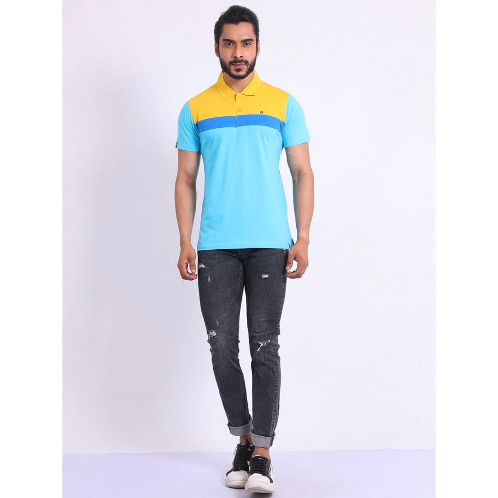 Men's Casual Cotton Printed Polo Neck Half Sleeve T-Shirt (Skyblue) - Image 2
