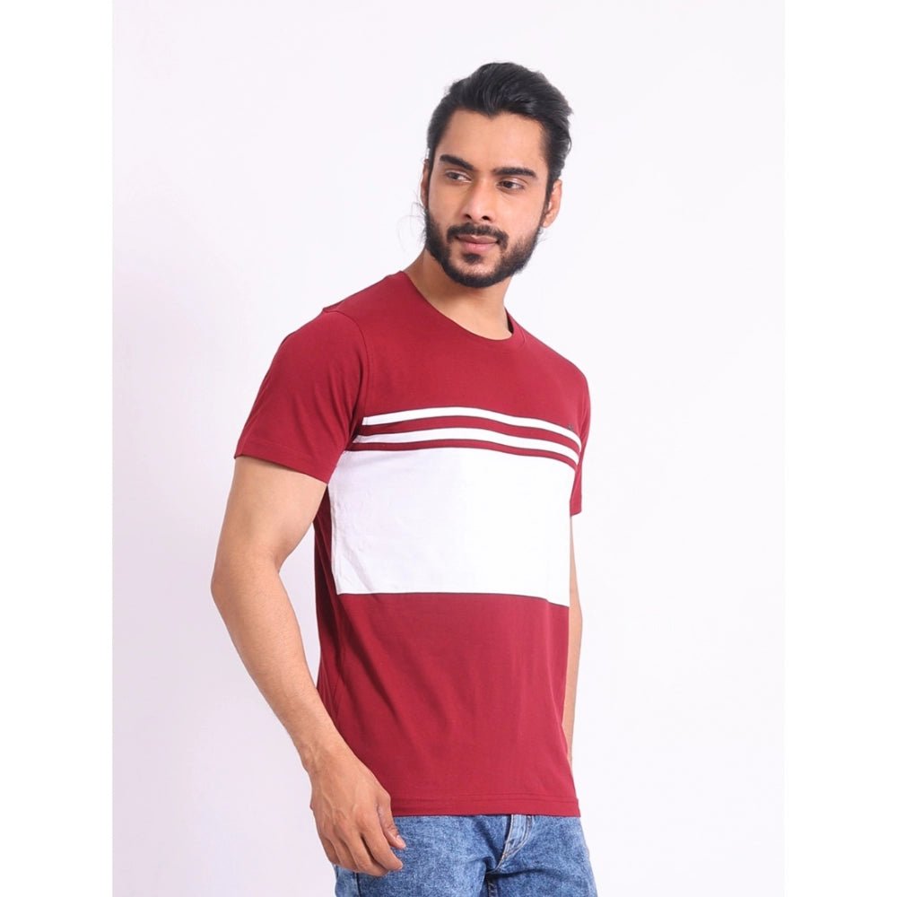 Men's Casual Cotton Printed Round Neck Half Sleeve T-Shirt (Maroon) - Image 5