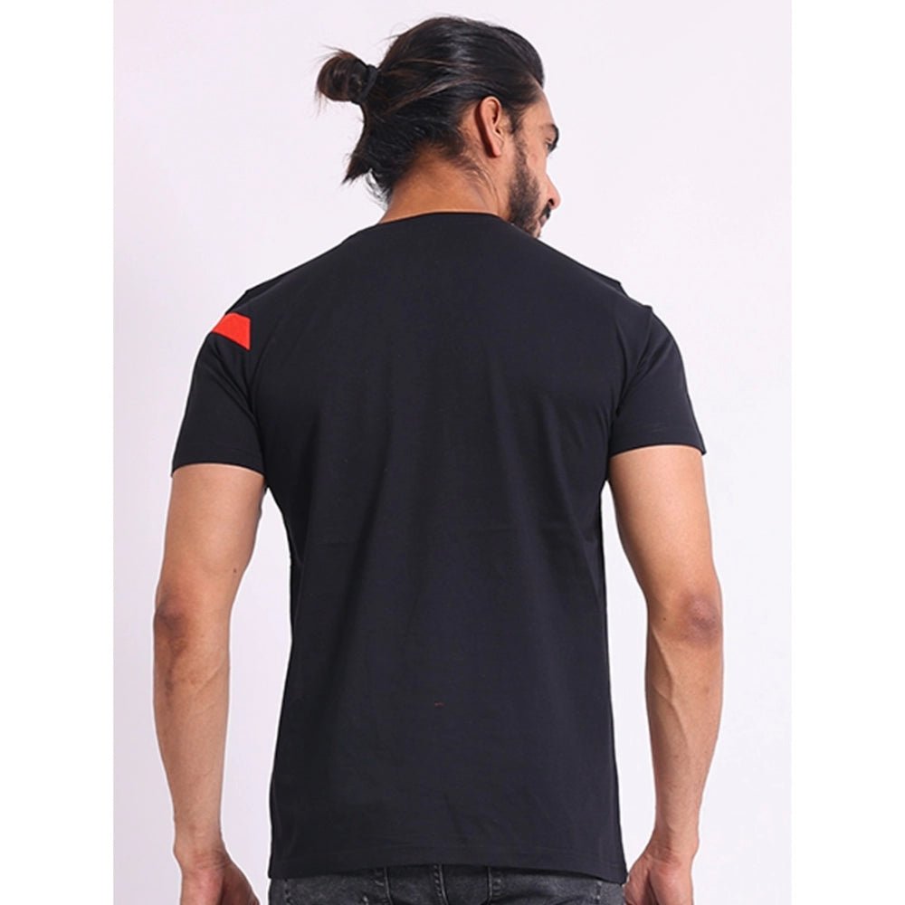 Men's Casual Cotton Printed Round Neck Half Sleeve T-Shirt (Black) - Image 7