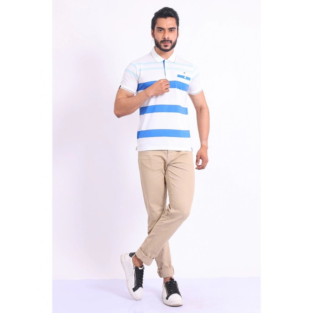 Men's Casual Cotton Printed Polo Neck Half Sleeve T-Shirt (White) - Image 2