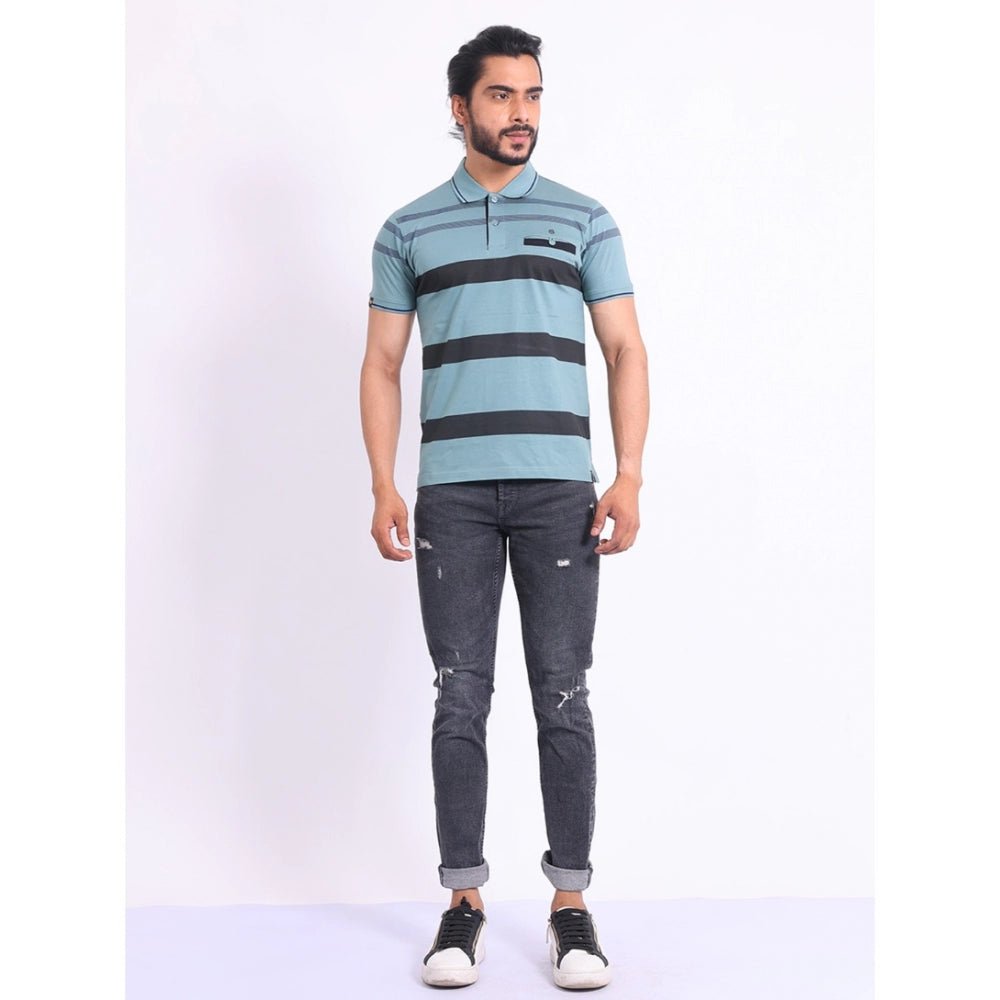 Men's Casual Cotton Printed Polo Neck Half Sleeve T-Shirt (Green) - Image 2