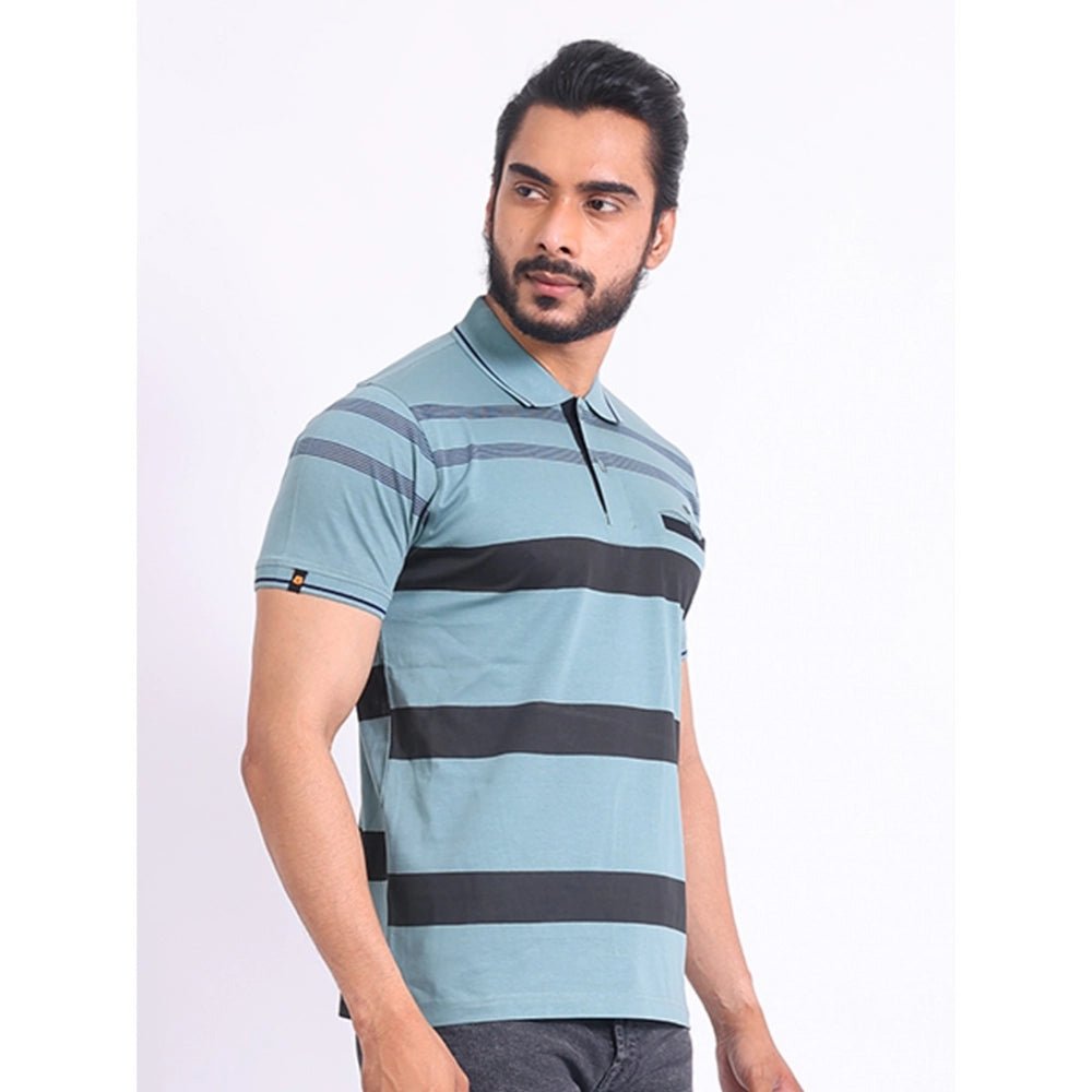 Men's Casual Cotton Printed Polo Neck Half Sleeve T-Shirt (Green) - Image 6