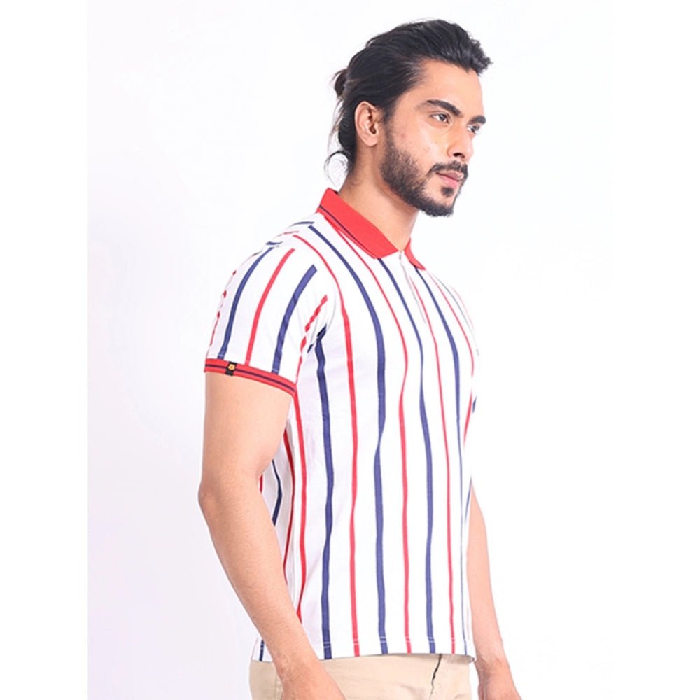 Men's Casual Cotton Printed Polo Neck Half Sleeve T-Shirt (White) - Image 6