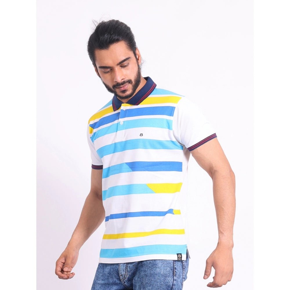 Men's Casual Cotton Printed Polo Neck Half Sleeve T-Shirt (White) - Image 6