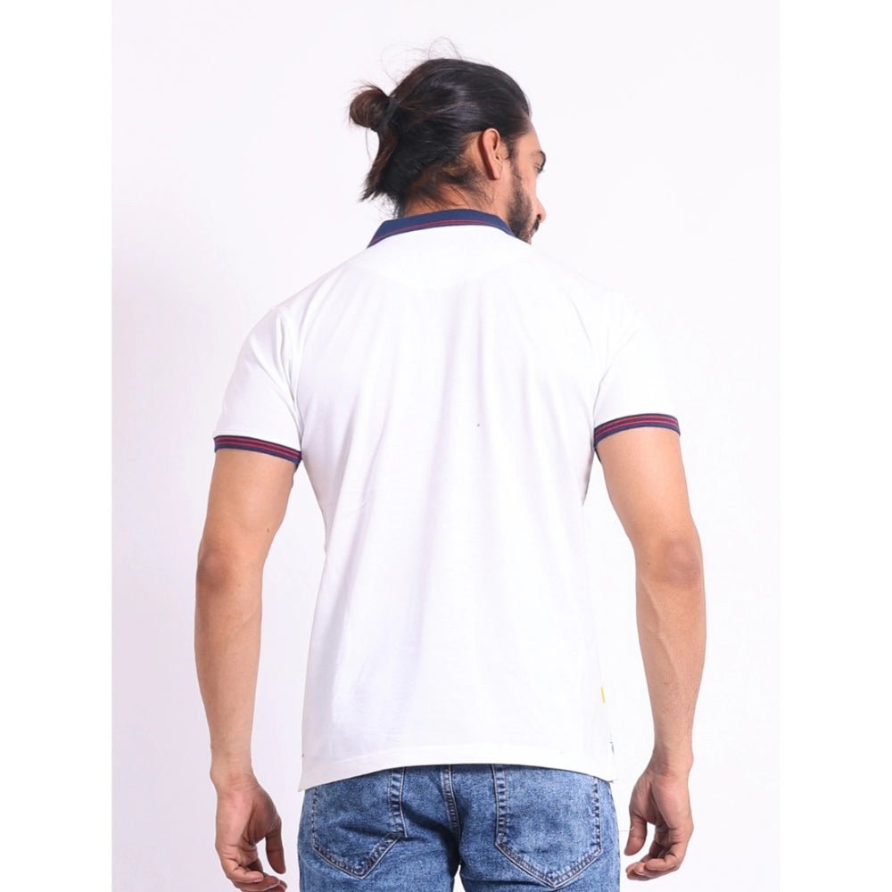 Men's Casual Cotton Printed Polo Neck Half Sleeve T-Shirt (White) - Image 7