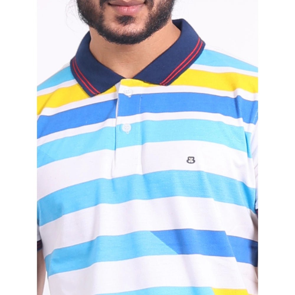 Men's Casual Cotton Printed Polo Neck Half Sleeve T-Shirt (White) - Image 3