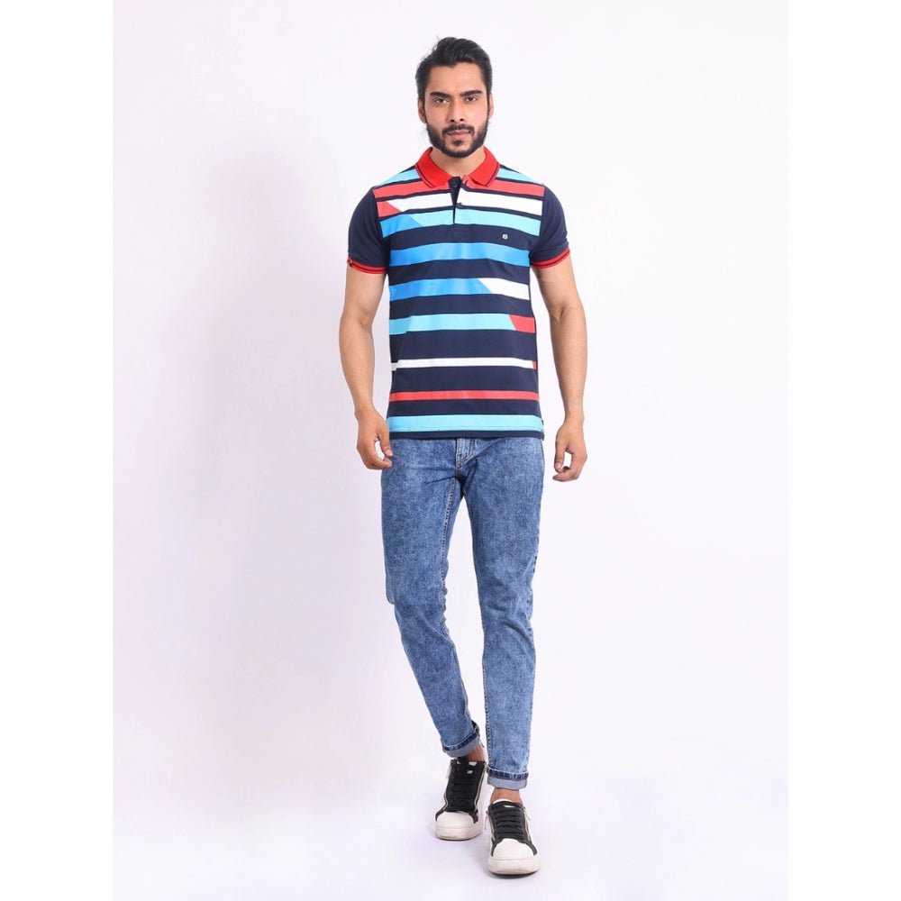Men's Casual Cotton Printed Polo Neck Half Sleeve T-Shirt (Navy) - Image 2