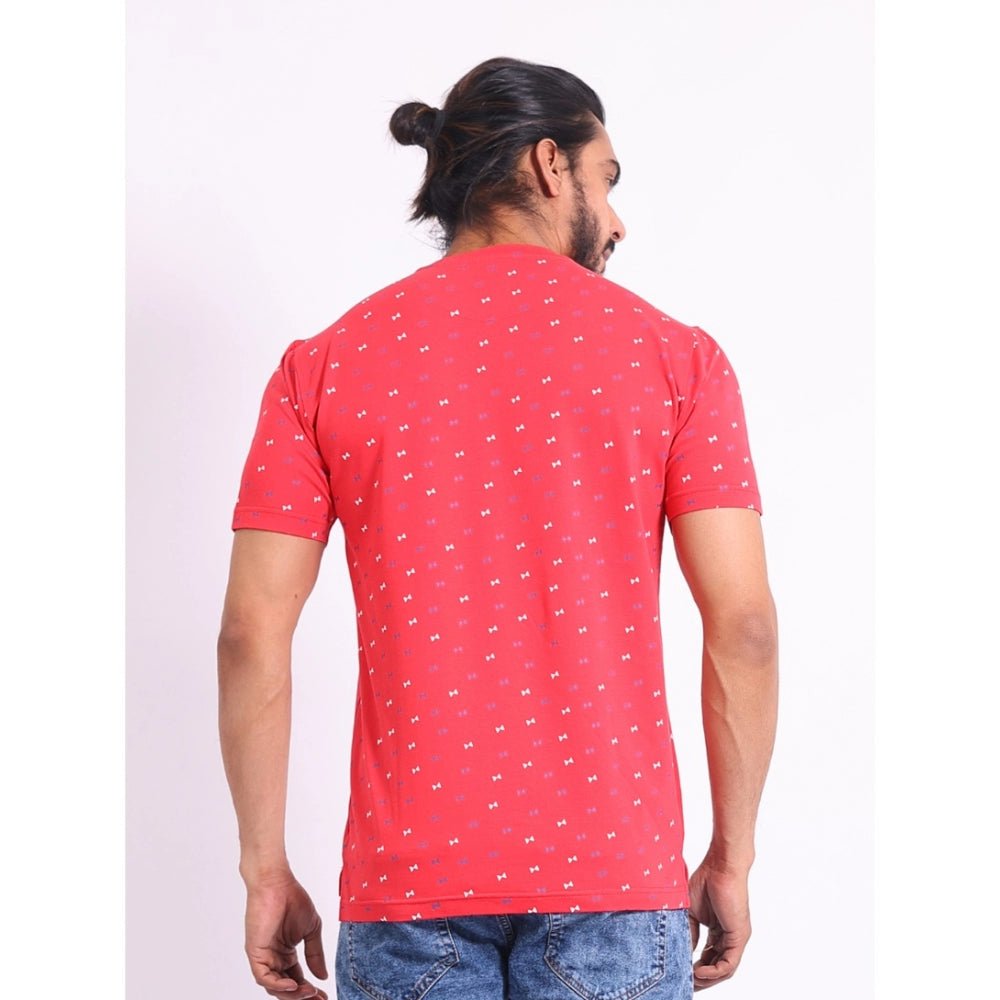 Men's Casual Cotton Printed Round Neck Half Sleeve T-Shirt (Red) - Image 7