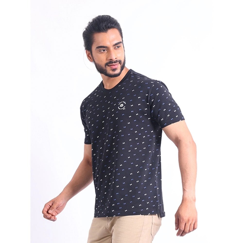 Men's Casual Cotton Printed Round Neck Half Sleeve T-Shirt (Black) - Image 6
