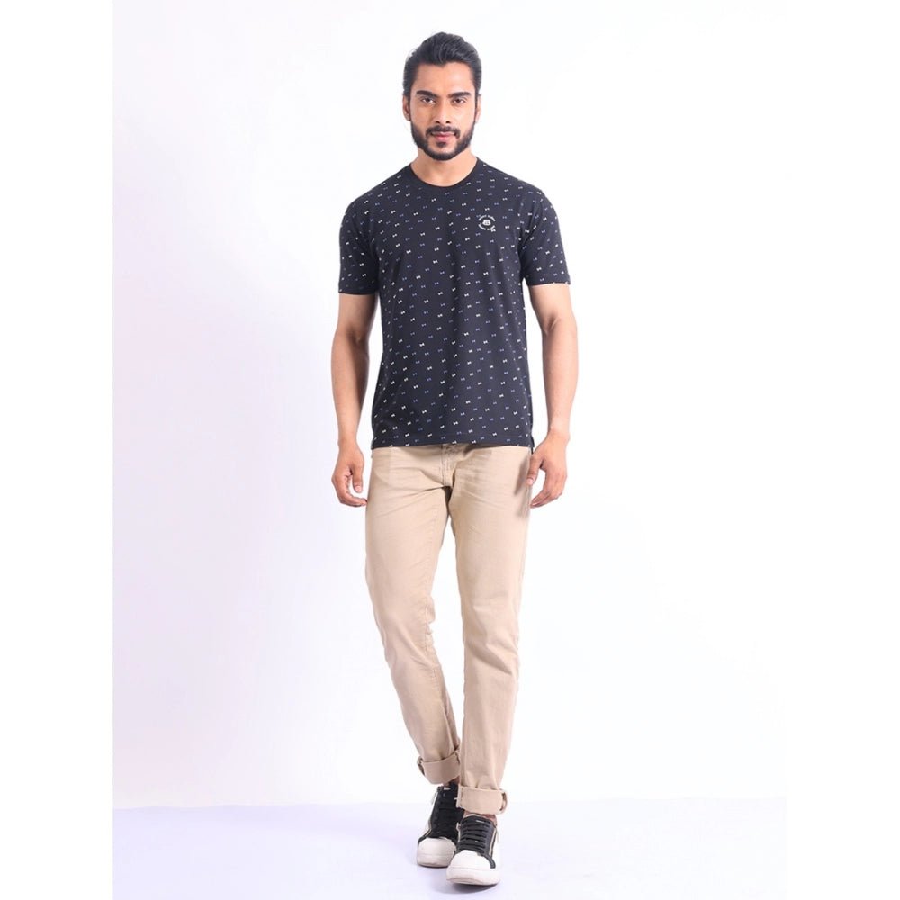 Men's Casual Cotton Printed Round Neck Half Sleeve T-Shirt (Black) - Image 2
