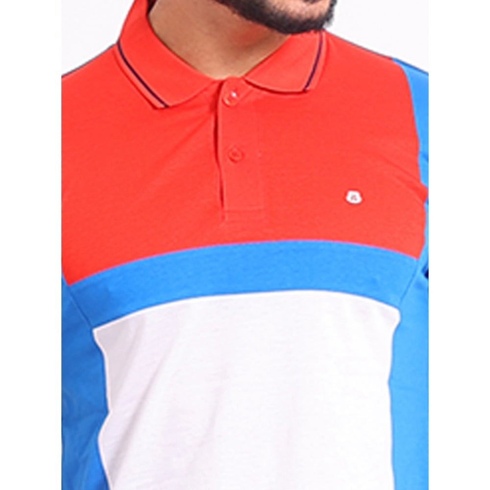 Men's Casual Cotton Printed Polo Neck Half Sleeve T-Shirt (Red) - Image 3