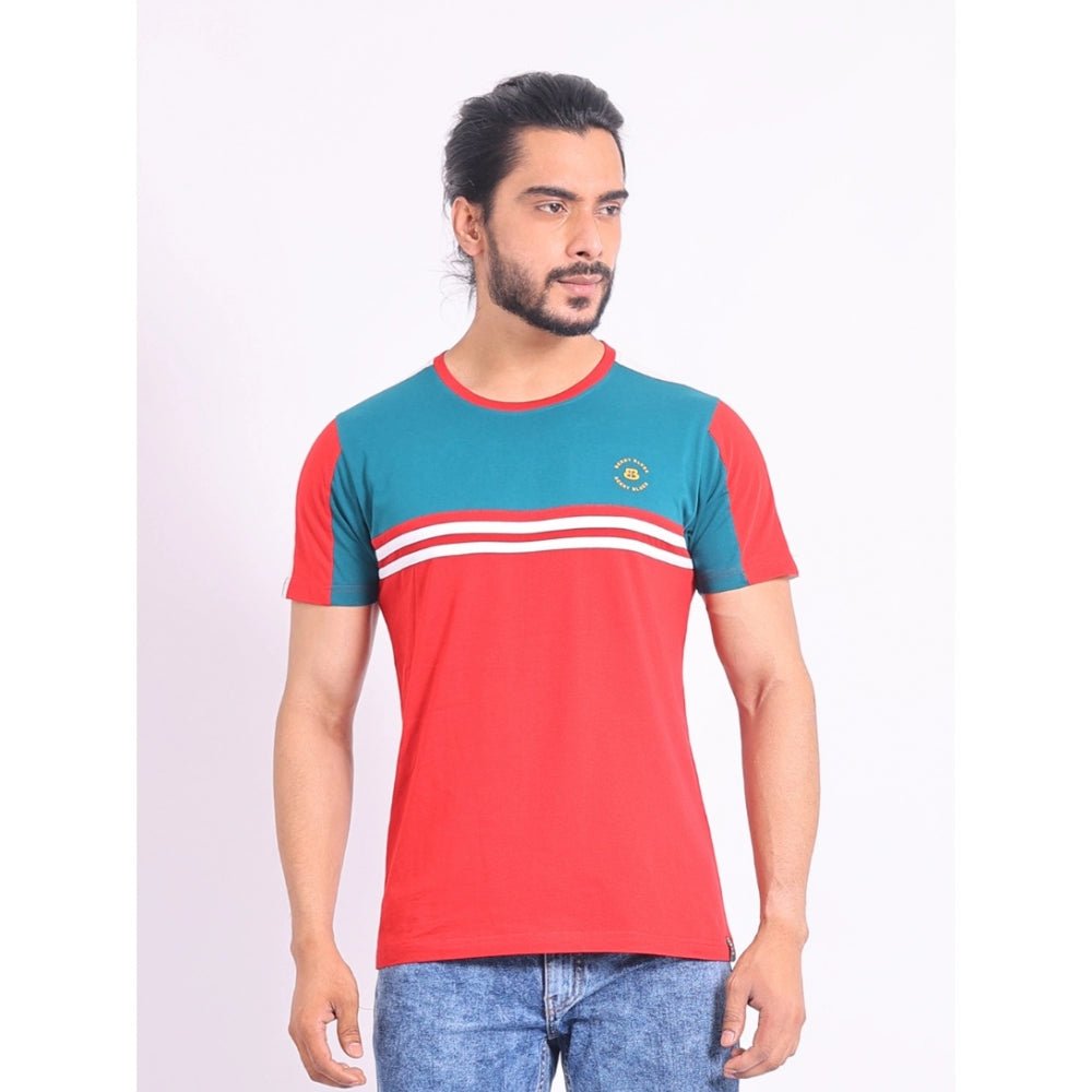 Men's Casual Cotton Printed Round Neck Half Sleeve T-Shirt (Red) - Image 5