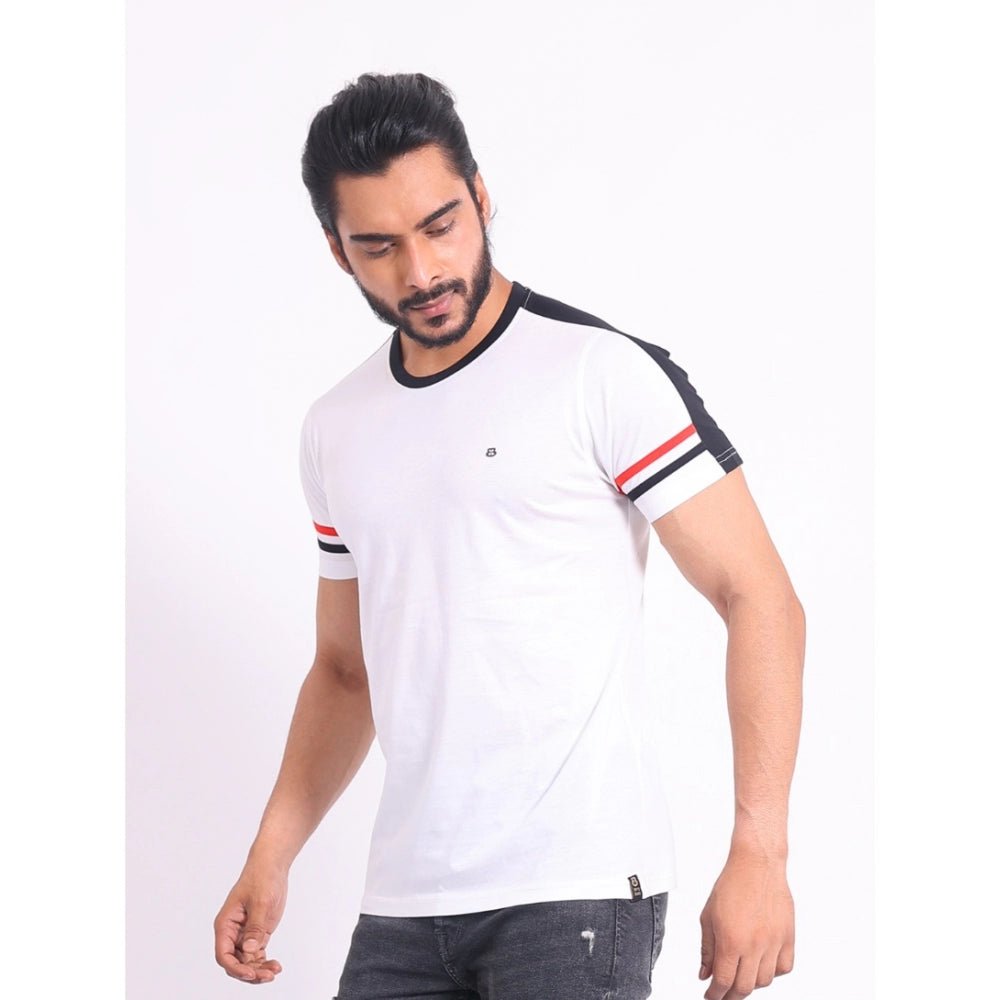 Men's Casual Cotton Printed Round Neck Half Sleeve T-Shirt (White) - Image 6