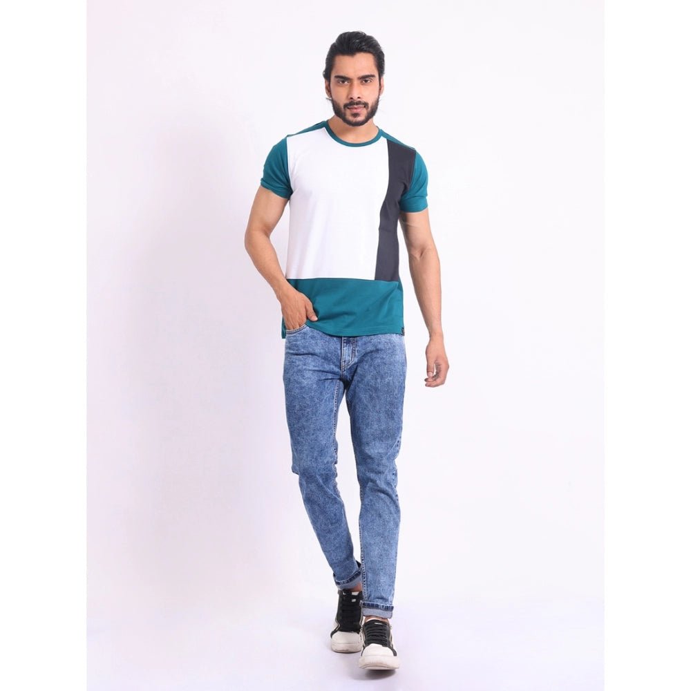 Men's Casual Cotton Printed Round Neck Half Sleeve T-Shirt (Green) - Image 2