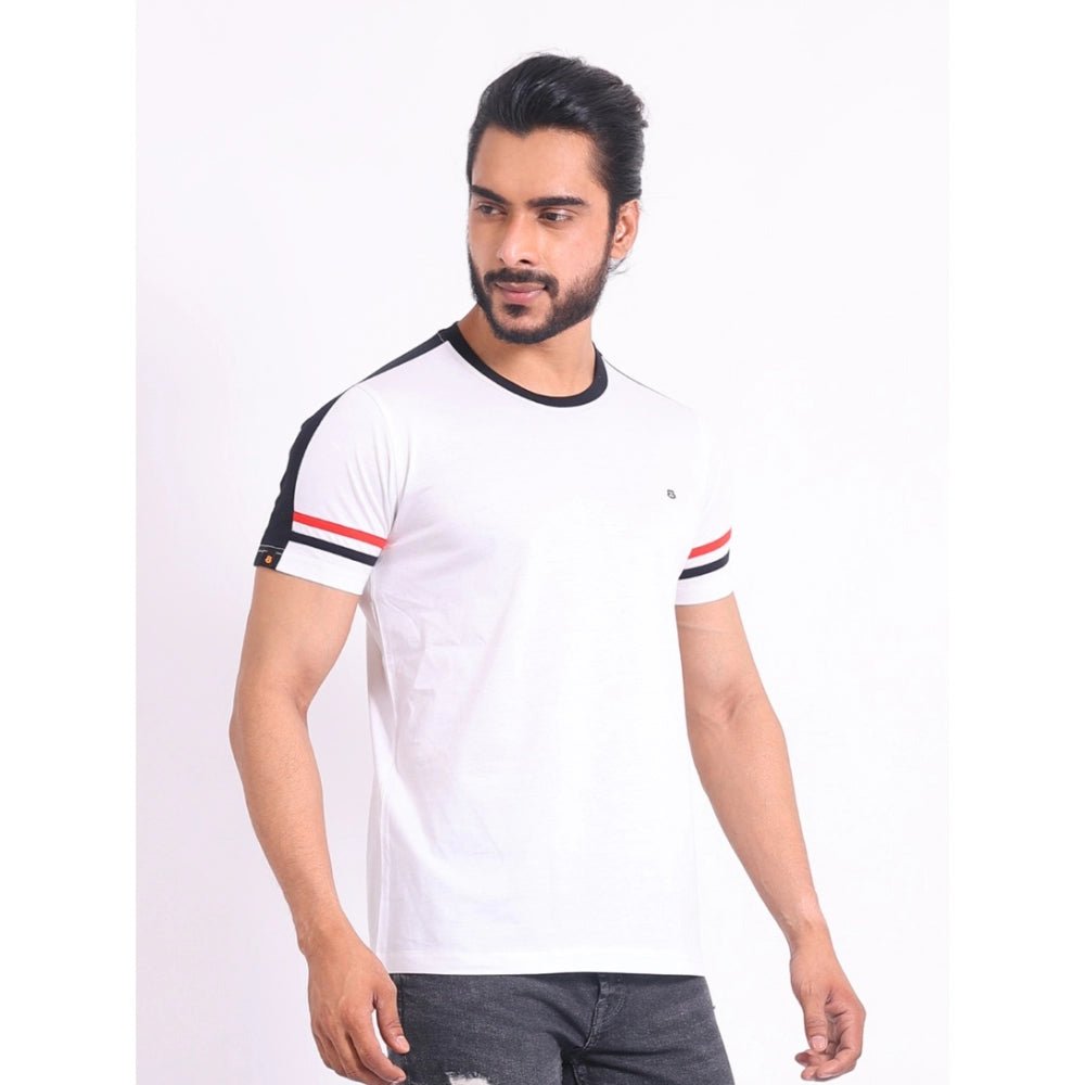Men's Casual Cotton Printed Round Neck Half Sleeve T-Shirt (White) - Image 5