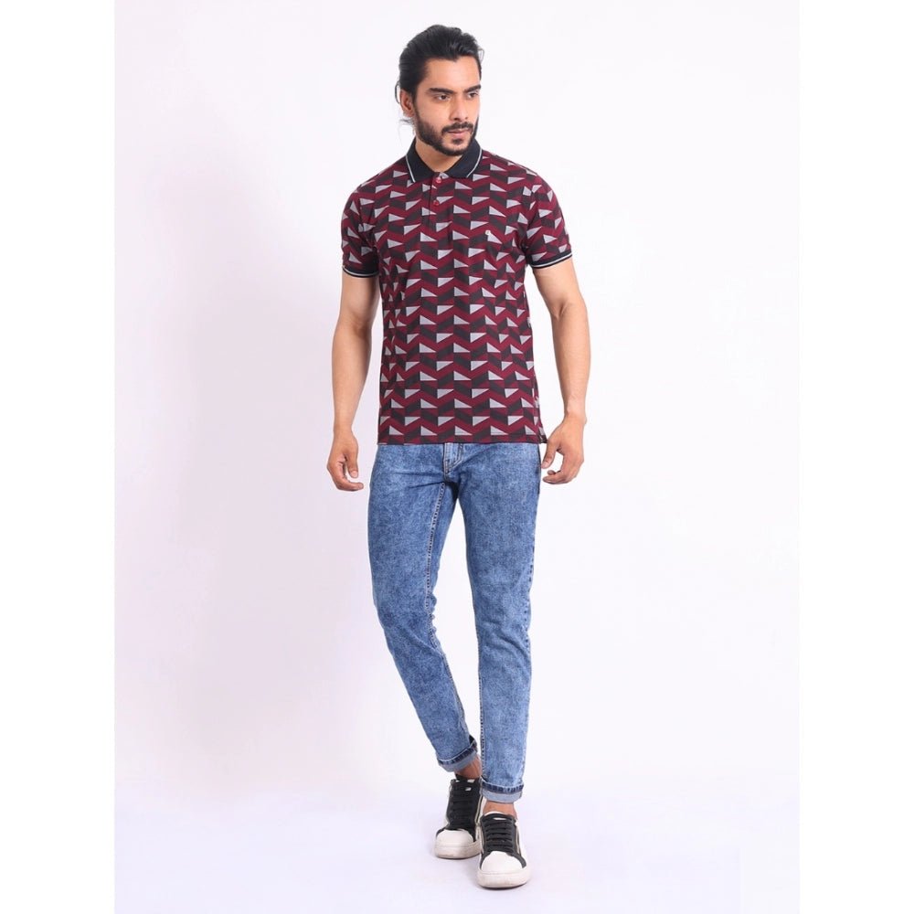 Men's Casual Cotton Printed Polo Neck Half Sleeve T-Shirt (Magenta) - Image 2