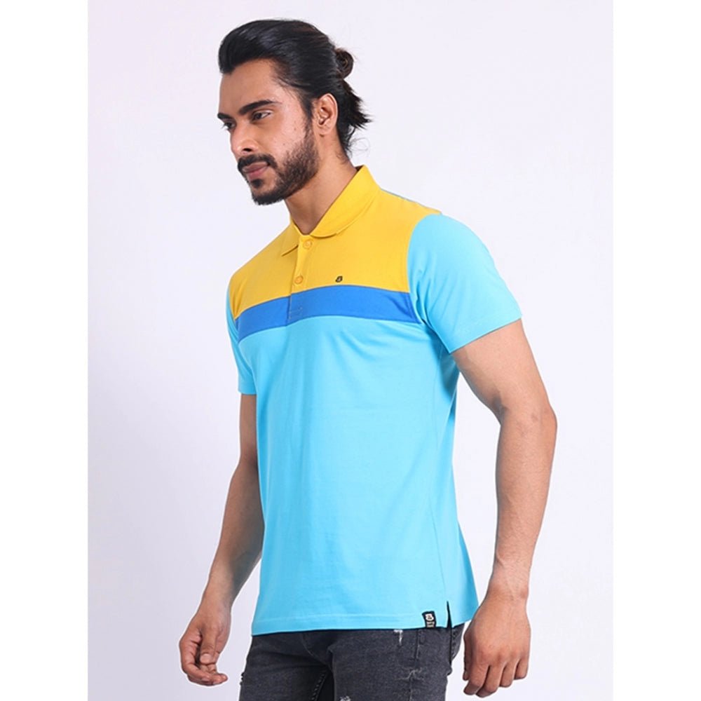 Men's Casual Cotton Printed Polo Neck Half Sleeve T-Shirt (Skyblue) - Image 6