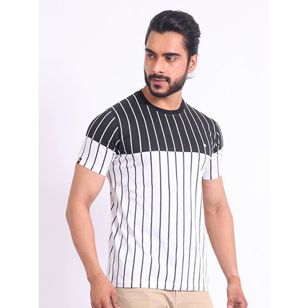 Men's Casual Cotton Printed Round Neck Half Sleeve T-Shirt (White) - Image 5