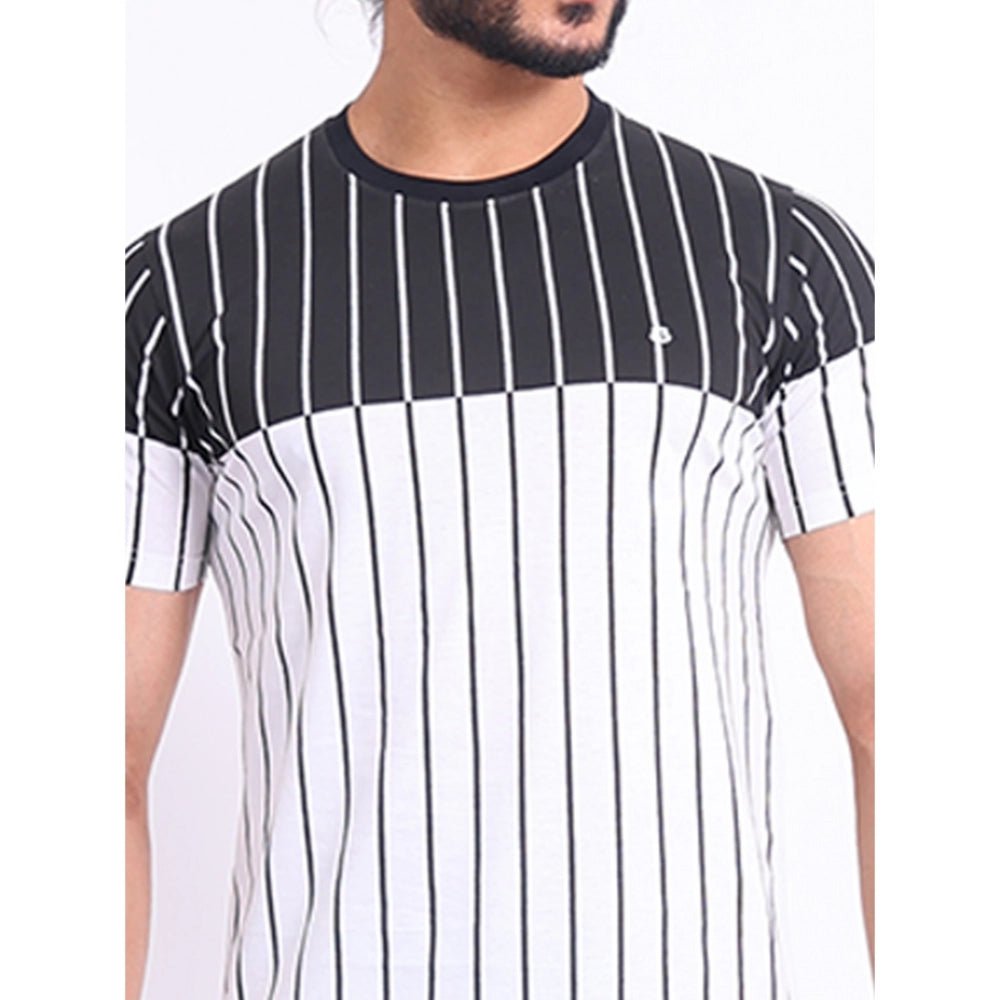 Men's Casual Cotton Printed Round Neck Half Sleeve T-Shirt (White) - Image 3