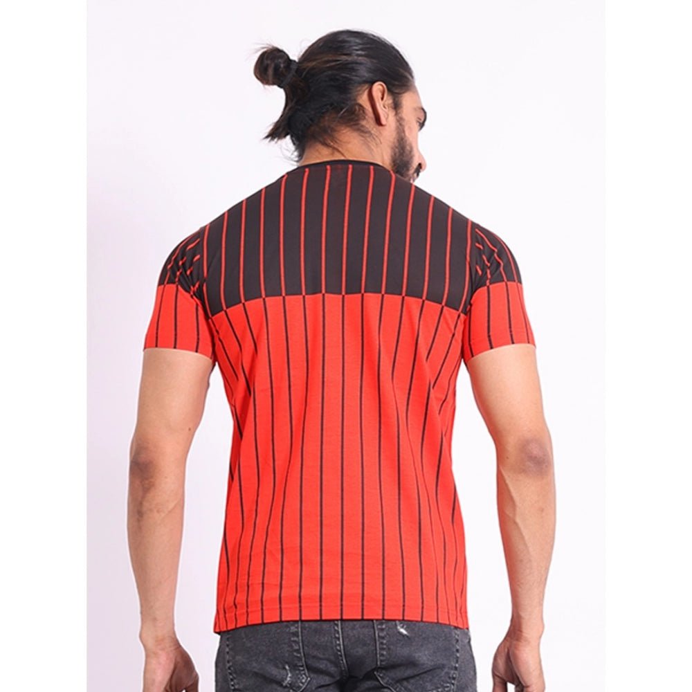 Men's Casual Cotton Printed Round Neck Half Sleeve T-Shirt (Red) - Image 7