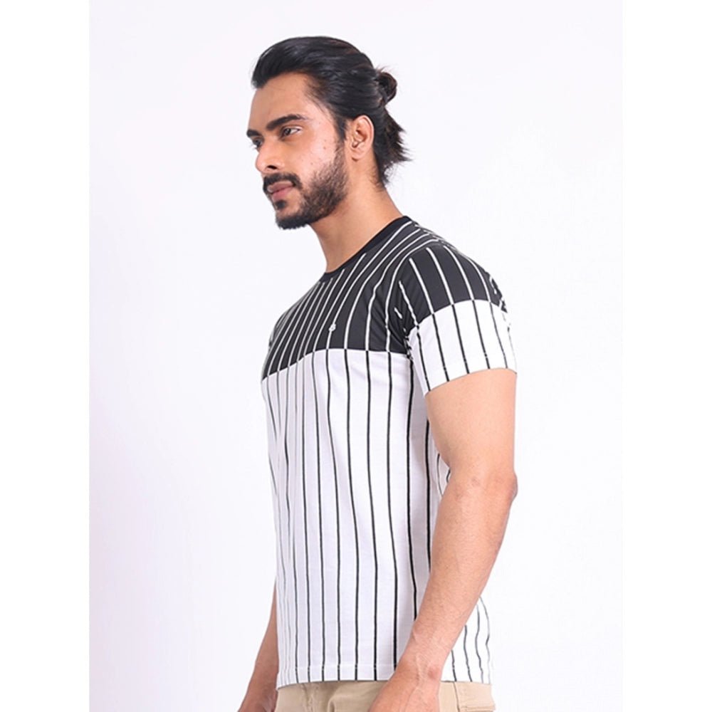 Men's Casual Cotton Printed Round Neck Half Sleeve T-Shirt (White) - Image 6