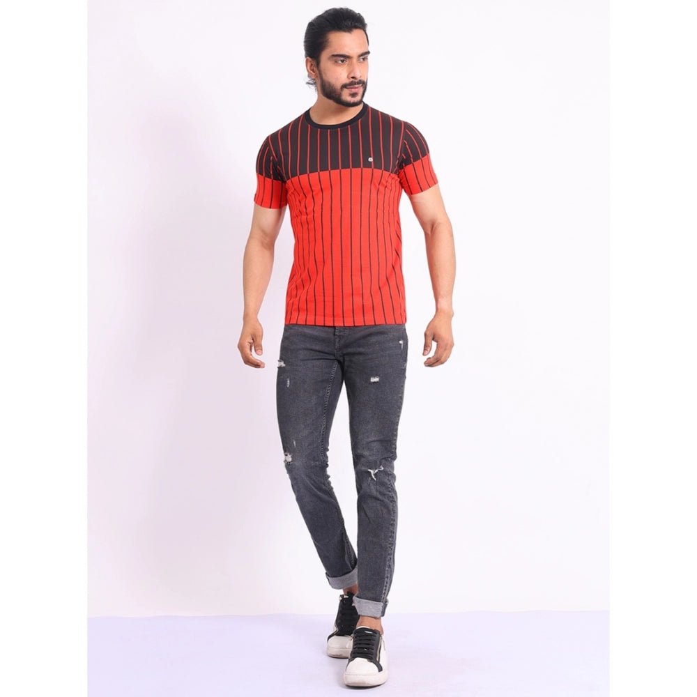 Men's Casual Cotton Printed Round Neck Half Sleeve T-Shirt (Red) - Image 2
