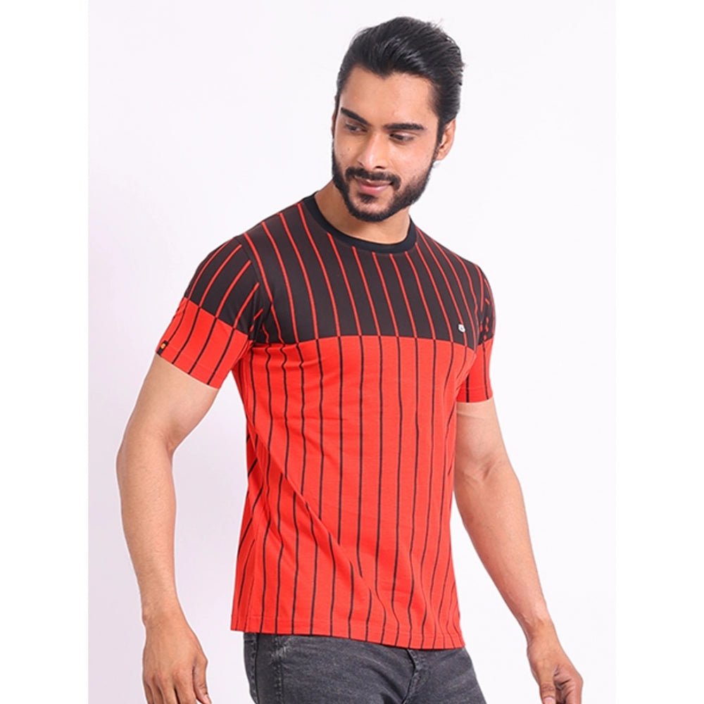 Men's Casual Cotton Printed Round Neck Half Sleeve T-Shirt (Red) - Image 5