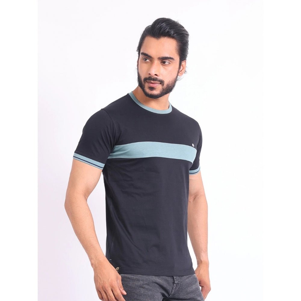 Men's Casual Cotton Printed Round Neck Half Sleeve T-Shirt (Black) - Image 5