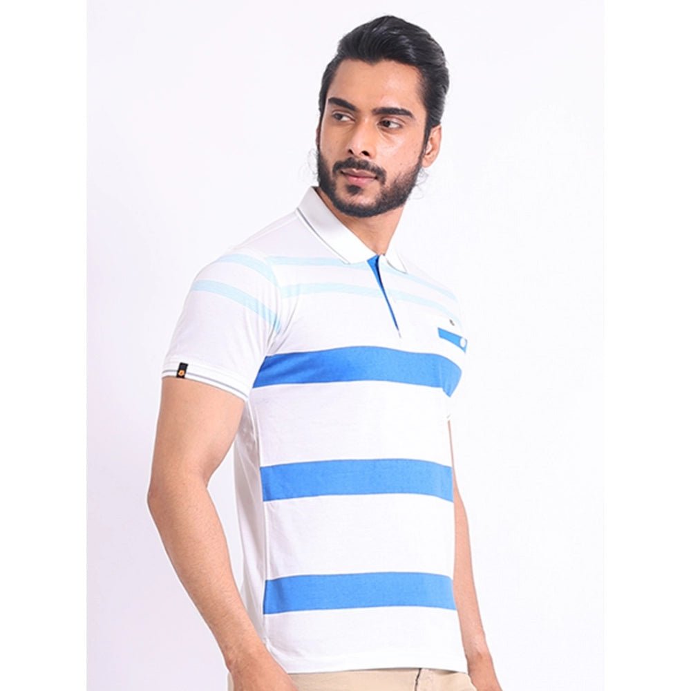 Men's Casual Cotton Printed Polo Neck Half Sleeve T-Shirt (White) - Image 6