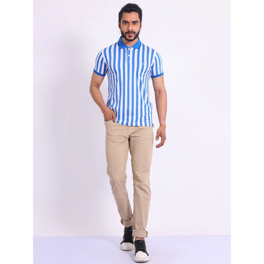Men's Casual Cotton Printed Polo Neck Half Sleeve T-Shirt (White) - Image 2