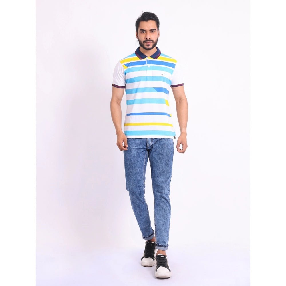 Men's Casual Cotton Printed Polo Neck Half Sleeve T-Shirt (White) - Image 2