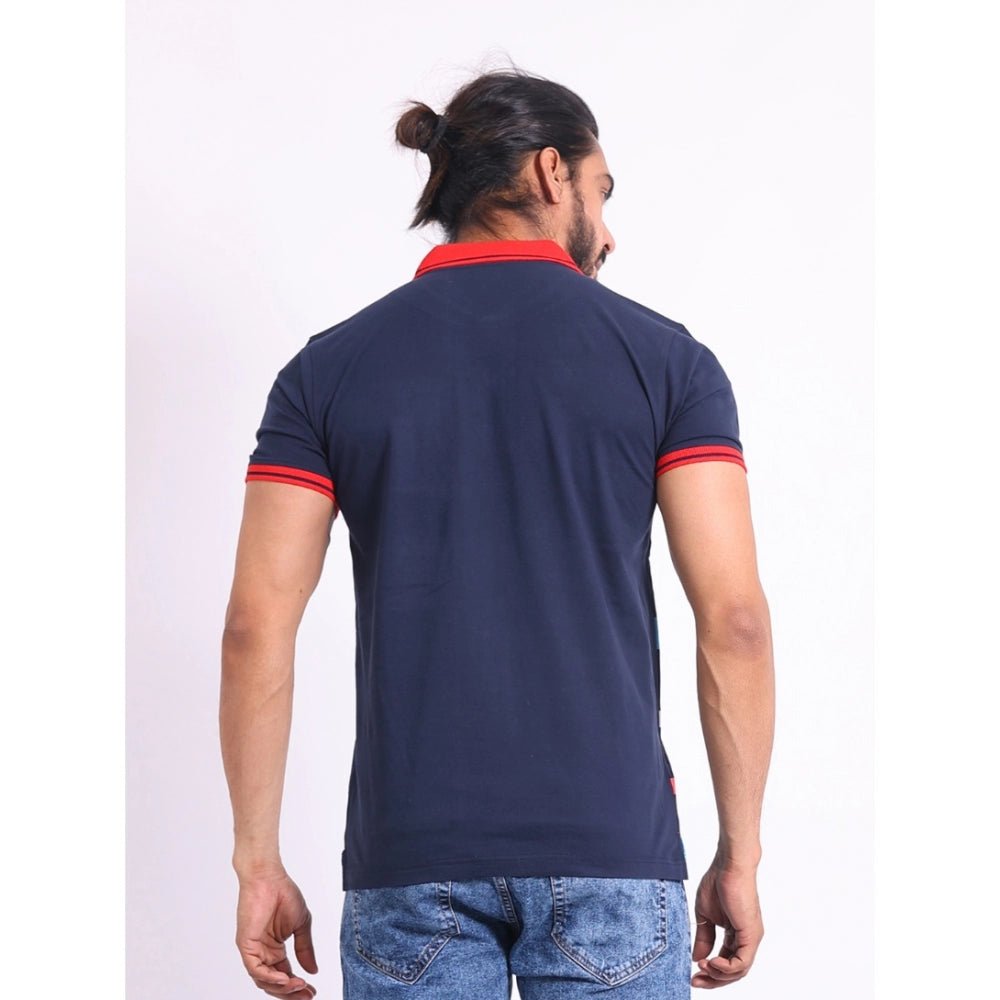 Men's Casual Cotton Printed Polo Neck Half Sleeve T-Shirt (Navy) - Image 7