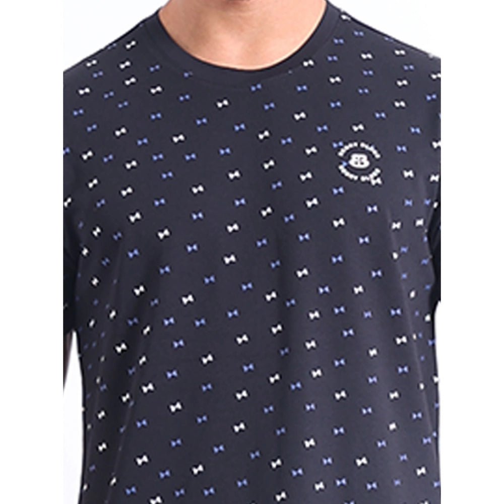 Men's Casual Cotton Printed Round Neck Half Sleeve T-Shirt (Black) - Image 3