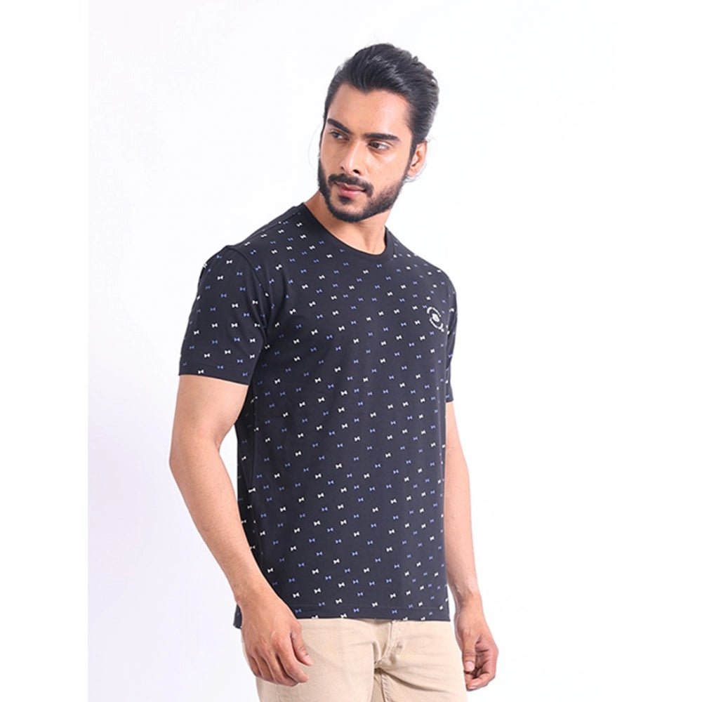 Men's Casual Cotton Printed Round Neck Half Sleeve T-Shirt (Black) - Image 5