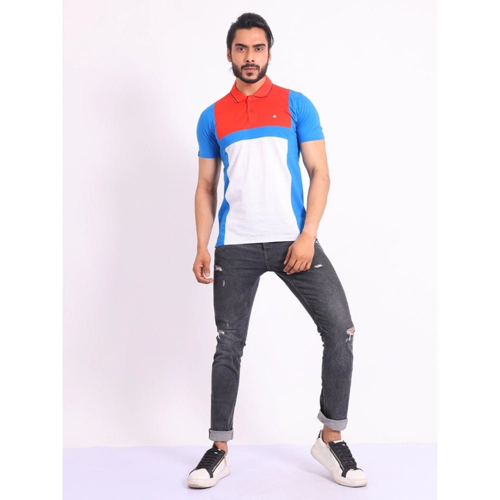 Men's Casual Cotton Printed Polo Neck Half Sleeve T-Shirt (Red) - Image 2