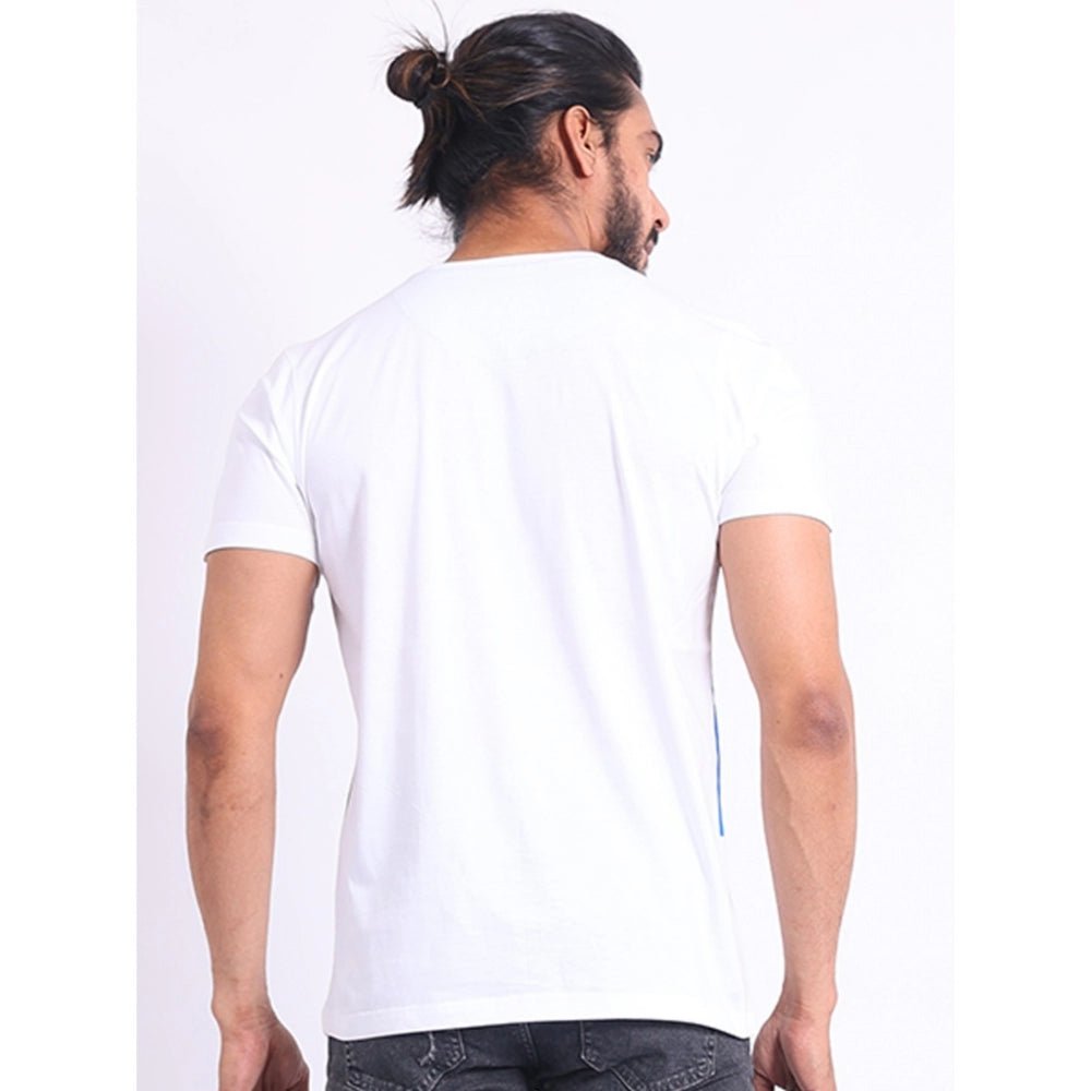Men's Casual Cotton Printed Round Neck Half Sleeve T-Shirt (Blue) - Image 7