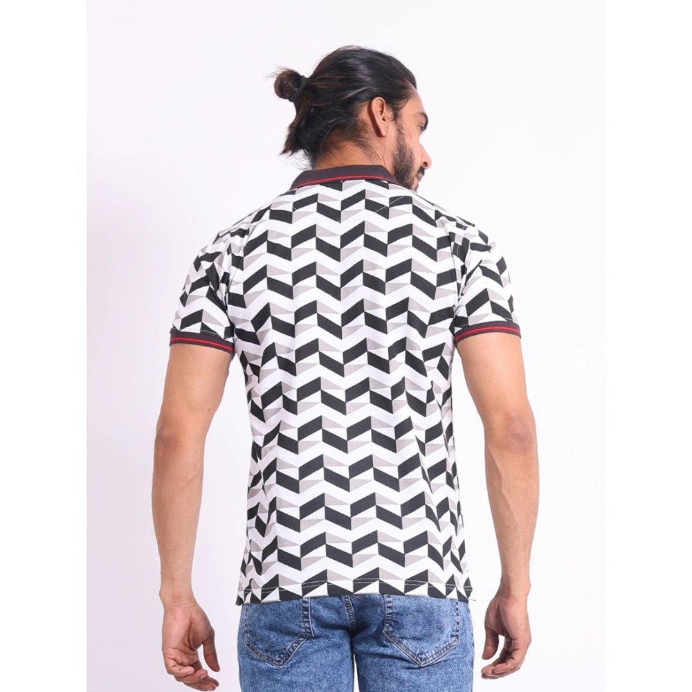 Men's Casual Cotton Printed Polo Neck Half Sleeve T-Shirt (White) - Image 7